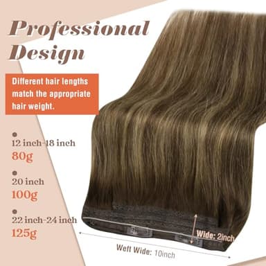 Sunny Wire Hair Extensions Real Human Hair Fish Line Human Hair Extensions Invisible Wire Extensions Dark Brown to Caramel Blonde with Dark Brown Highlights #4/27/4 18 Inch - Image 2