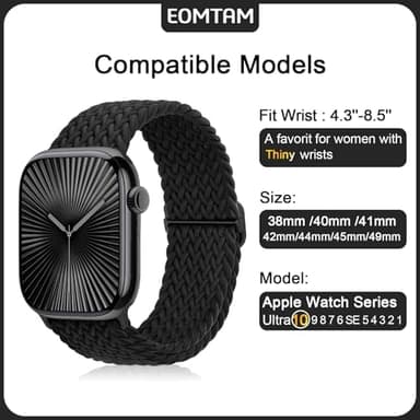 5 Pack Braided Stretchy Bands Compatible with Apple Watch Bands Women Men 38mm 40mm 41mm 42mm 44mm 45mm 46mm 49mm,Nylon Solo Loop Elastic Straps Cloth Wristbands for iWatch All Series 1-10 SE Ultra - Image 3