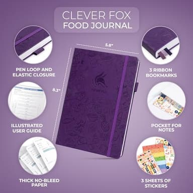 Clever Fox Food Journal - Daily Food Diary, Meal Planner to Track Calories & Nutrients, Weight Tracker Notebook, A5 (Purple) - Image 2