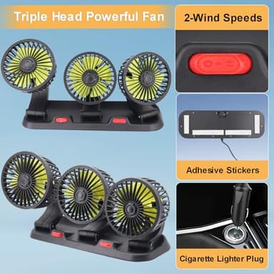 Triple-Head Fan for Car, Portable AC for Car with 360° Rotation Cigarette Lighter Plug for Car RV and SUVs - Image 5