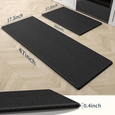 Mattitude Kitchen Mat 2PCS Kitchen Rugs Cushioned Anti-Fatigue Rug Waterproof Standing Desk Mat Kitchen Mats for Floor Kitchen Rug Set for Kitchen, Sink, Office 17.3"×30"+17.3"×47" Black - Image 2