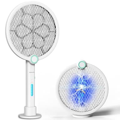Foldable Electric Fly Swatter 3800V Bug Zapper Racket Rechargeable with UV Lights, Portable Handheld Cordless Mosquito Rackets to Kill Mosquitoes, Wasps, Gnats, Fruit Flies, Flies for Indoor Home - Image 1