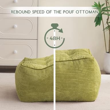 HIGOGOGO Square Stuffed Pouf Ottoman, Corduroy Poufs with Foam Chunk Filling, Furry and Fluffy Pouf Foot Stool Storage Ottoman, 21 X 21 Floor Poufs Foot Rest for Living Room, Green - Image 4
