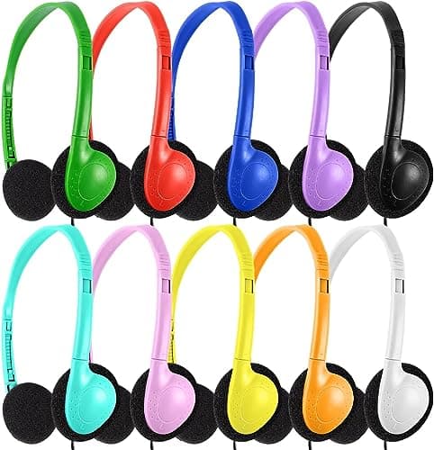 XOSDA Classroom Headphones Bulk 10 Pack Multi Color for Kids School, Wholesale Class Set Durable Earphones for Students Children Toddler Teens Boys Girls and Adult (LS04,10 Mixed) - Image 1