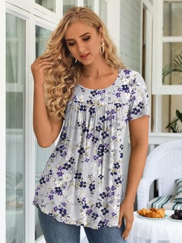 LONGYUAN Women's Plus Size Tunic Tops Summer Short Sleeve Shirts with Leggings Flowy Blouse Fl XXX-Large - Image 2