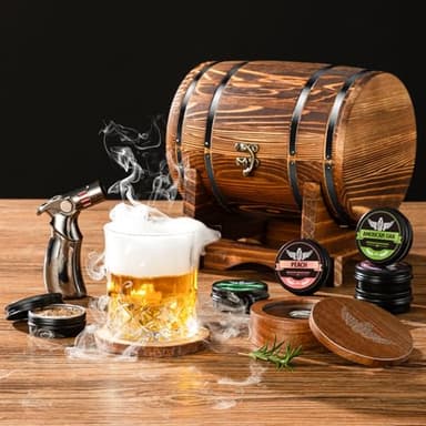 Whiskey Smoker Kit with Charred Wood Barrel (Patent Pending) – Cocktail Smoker with Torch & 6 Premium Wood Chips for Old Fashioned & Whiskey – Perfect Home Bar Gift for Men, Dad, Husband (No Butane) - Image 2