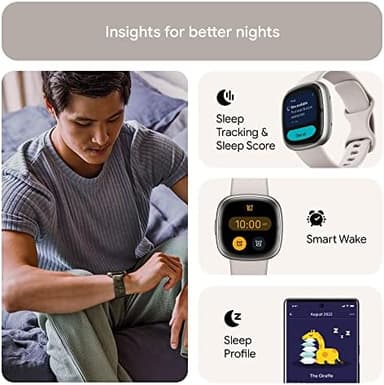 Fitbit Sense 2 Advanced Health and Fitness Smartwatch with Tools to Manage Stress and Sleep, ECG App, SpO2, 24/7 Heart Rate and GPS, Lunar White/Platinum, One Size (S & L Bands Included - Image 5