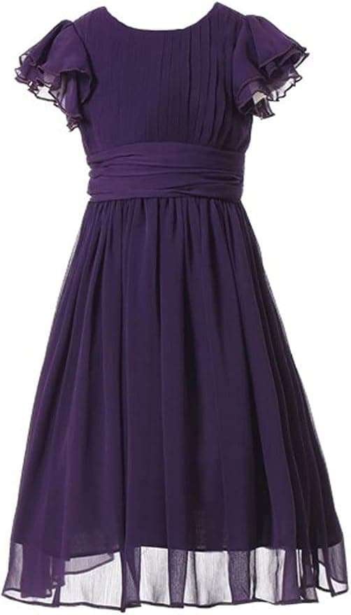 Flower Girls Dresses Junior Bridesmaids Little Girls Elegant Ruffle Chiffon Tea Length - Image 1