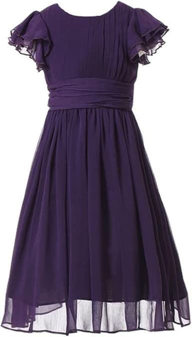 Flower Girls Dresses Junior Bridesmaids Little Girls Elegant Ruffle Chiffon Tea Length - Image 1