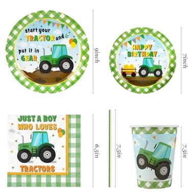Tractor Party Supplies Decorations, Disposable Kids Birthday Paper Plates and Napkins Set with Cups and Straws for 24 Guests, 120 Pcs Party Dessert Dinnerware - Image 2