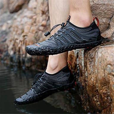 UBFEN Water Shoes Aqua Swim Shoes Mens Womens Beach Sports Quick Dry Barefoot for Boating Fishing Diving Surfing Dark Grey Orange Color Size US 14 Women 12 Men - Image 6