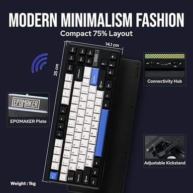 EPOMAKER TH85 QMK/VIA Wireless Gaming Keyboard, BT5.0/2.4GHz/USB-C, Hot Swappable Pre-lubed Custom Creamy Jade Linear Switches, Gasket Creamy Keyboard for PC/Mac/Office/Gaming (Black&White&Blue) - Image 7