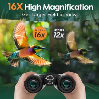 WOZEL 16x42 Binoculars for Adults High Powered - HD Clear Low Light Vision with Large Bright View - Powerful Binoculars for Brid Watching Hunting Travel Hiking Concerts - Black - Image 2