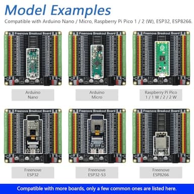 Freenove Universal Breakout Board Compatible with Arduino Nano Micro Raspberry Pi Pico 1 2 W ESP32 ESP8266, Terminal Block Shield HAT with Pin Header, GPIO Status LED, 5 V 3.3 V - Image 3