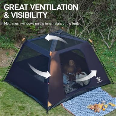 EVER ADVANCED Blackout 6 Person Camping Tent, Instant Cabin Tent for Family with Vestibule and Large Mesh Windows, 60s Easy Setup, Double Layer, Water-Resistant, Orange&Black - Image 5