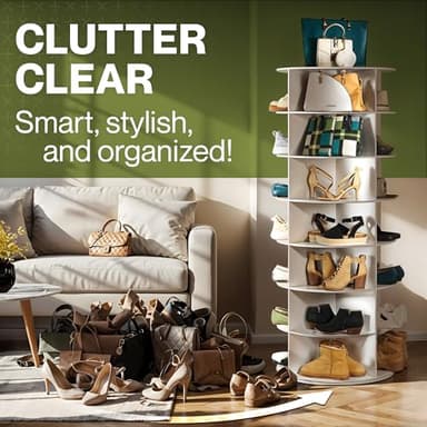 LOFT + IVY 7 Tier Rotating Shoe Rack Tower – 360° Spinning Storage Organizer, Modern Round Shoe Carousel for Closet, Entryway, Bedroom – Space Saving Rotating Lazy Susan Storage Tower - Image 6