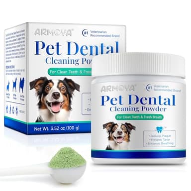 ARMOYA Dog Dental Powder - Teeth Cleaning Powder for Dogs - Dental Powder for Dogs - Dog Dental Care - Plaque & Bad Breath Off Powder Dog - Dental Care Supplies for Small - Medium - Large Dogs - Image 1