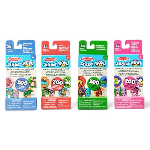 Melissa & Doug Sticker Wow!™ Mini Activity Pad and Refill Stickers 4-Pack (Dinosaur, Pets, Favorite Things, Surprise Pack 1) – 200 Stickers Each (800 Total) for Any Sticker Stamper (Not Included) - Image 1
