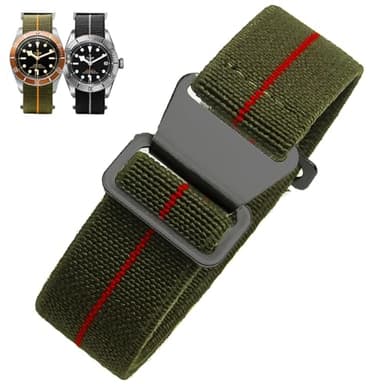 Nizonlaie Elastic Nylon Watch Band French Troops Paratrooper Military Parachute Style 18mm 20mm 22mm Hook-and-Loop Premium Striped Fabric Nylon Replacement Watch Strap for Men Women - Image 1