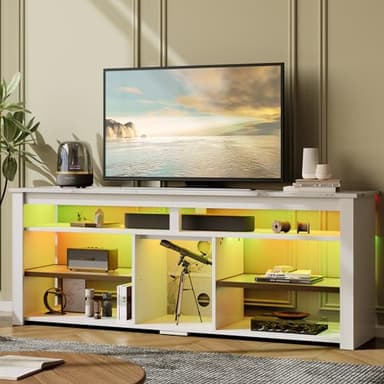 Bestier TV Stand for 70 inch TV, Tall Entertainment Center with 2 Led Lights, Gaming TV Console with Storage for PS5, Modern TV Cabinet for Bedroom, Living Room, White Marble - Image 7