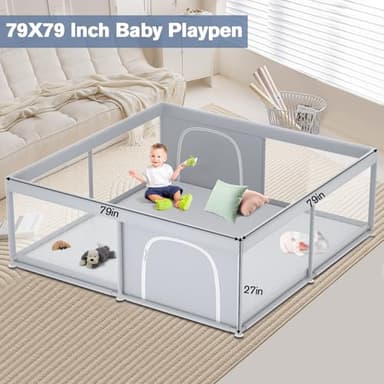 Extra Large Baby Playpen 79×79 Inch, Playpen with 2 Zipper Door for Babies and Toddlers, Play Pen Pin Indoor Outdoor Baby Play Fence - Image 2