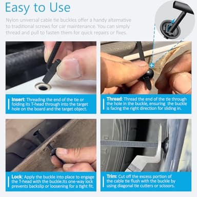Upgraded Nylon Universal Cable Tie Buckles, Nylon Zip Ties Holders Kit[100+100Pcs Pin & Button], Automotive Zipper Clips Self-Locking T Rivet Zipties for Car Fender Trunk Bumper Repair, Home & Garage - Image 6