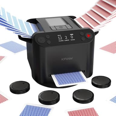 KPAW Automatic Card Shuffler and Dealer - 1-2 Decks Support 12 Players, 4 Drawing Remotes, Built-in Gameplays, 360°/180° Deal, for Poker, UNO, Phase 10, Skip-Bo, Rummy (Black) - Image 1