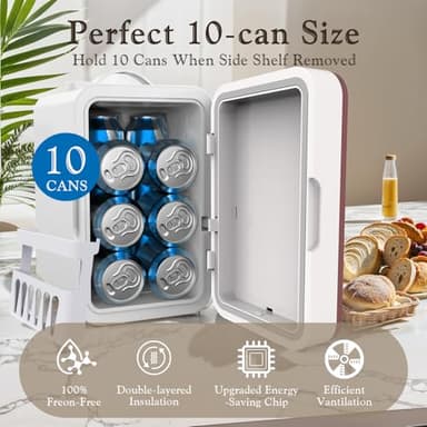 YLFU Skincare Fridge, 6L/10 Can Mini Fridge for Bedroom with Dimmable LED Mirror, Portable Cooler & Warmer Small Compact Refrigerator for Skincare, Cosmetics, Bedroom and Office, White - Image 5