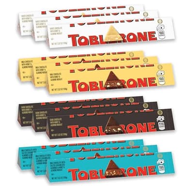 TOBLERONE Assorted Chocolate Bars Variety Pack (Milk, Dark, White, & Salted Caramelized Almonds), Bulk Chocolate, 12 - 3.52 oz Bars - Image 1