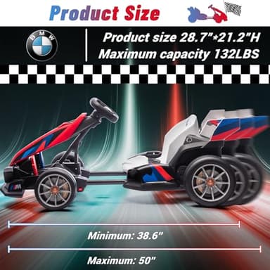 Wanan Electric Go Kart with Adjustable Seat, 24V Licensed BMW Drift Kart with Dual 200W Motors, Crazy Go Cart for Kids Ages 6-12, LED Lights, Drift Mode and 2 Speed (Red, 24V) - Image 2
