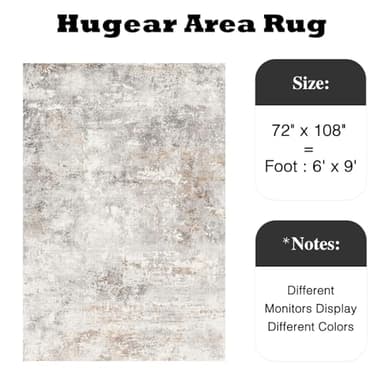 HUGEAR 6x9 Washable Rugs Large Area Rug Indoor Accent Rug Abstract Non Slip Low Pile Carpet Distressed Throw Aesthetic Rug for Bedroom Living Room Office Dining Room Kitchen - Image 2