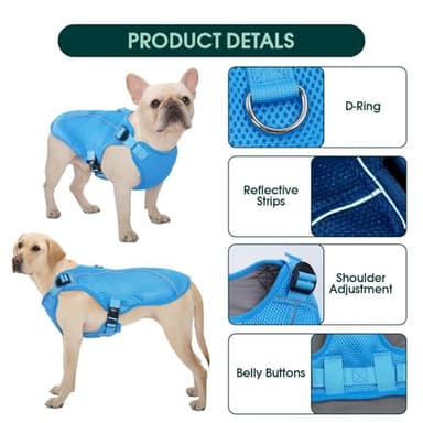 Kuoser Dog Cooling Vest for Large Dogs, Lightweight Doggie Cooler Jacket Breathable Mesh Pet Cooling Shirts Reflective Puppy Cool Harness for Beach, Hiking, Walking Blue XL - Image 3