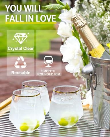 Maaacute 40 Pcak Plastic Stemless Wine cocktail Whiskey Champagne Glasses, 12 Oz Gold Rim Disposable Clear Unbreakable Cups for Party Bars Wedding Tasting (Diamond-shaped) - Image 2