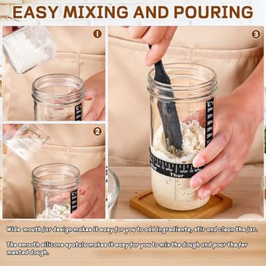 DWTS DANWEITESI Sourdough Starter Jar with Date Marked Feeding Band, Thermometer, Sourdough Fermentation Jar Scraper, Sewn Cloth Cover & Aluminum Lid, Sourdough Starter Kit Reusable(2pcs/24oz) - Image 5
