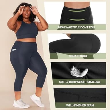 HLTPRO 3 Pack Plus Size Capri Leggings with Pockets for Women - High Waisted Soft Workout Tummy Control Yoga Pants 2X-Large - Image 2