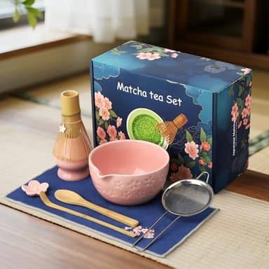 TUFGAM Matcha Whisk Set, Birthday Gifts for Women Mom Her, 8PCs Ceremony Matcha Tea Kit, 18OZ Matcha Bowl with Spout, Whisk, Bamboo Scoop, Sifter, Tea Towel, Ideal Gift for Christmas, Wedding - Image 1
