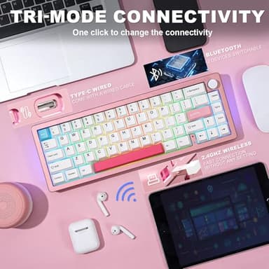 YUNZII AL66 Wireless Mechanical Keyboard,Full Aluminum CNC,65% Knob Control,Bluetooth/2.4G/Wired,Hot Swappable Pre-lubed Switches,Gasket Mounted RGB for Win/Mac(Milk Switch, Pink) - Image 6