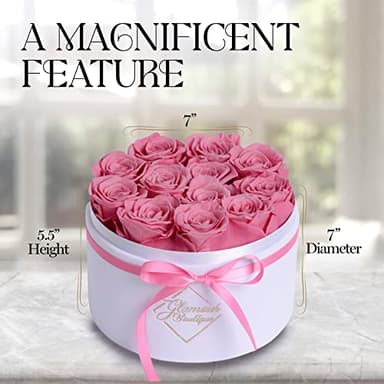 GLAMOUR BOUTIQUE Flower Forever Gift Box 12 Real Preserved Roses in Round Velvet White Box, Handmade, Rose Petals, Birthday, Marriage, Anniversary, Graduation - Pink - Image 8