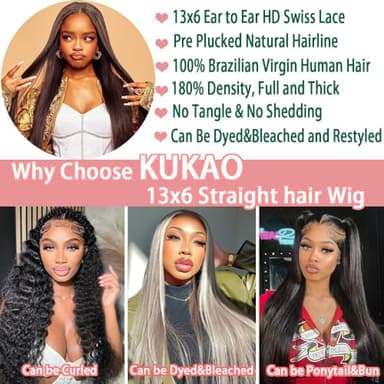 KUKAO 30 Inch Straight 13x6 Lace Front Wigs Human Hair Pre Plucked HD Transparent Glueless Wig Human Hair 180 Density Lace Front Wigs with Baby Hair Lace Frontal Wigs for Black Women - Image 4