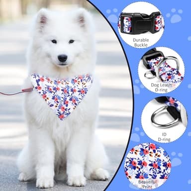 Dog Collars and Bandanas - Soft Adjustable Fancy Floral Boys Girls Puppy Collar for Small Medium Large Dogs. - Image 4