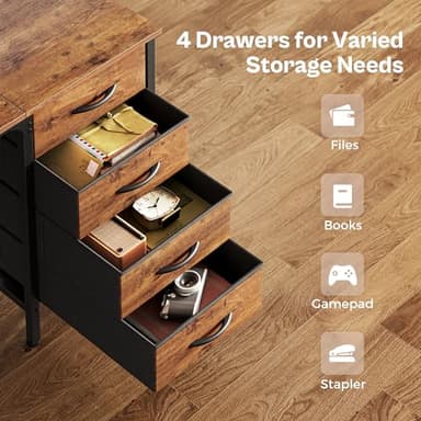 Huuger 55 Inch Computer Desk with 4 Drawers, Office Desk with Mesh Shelf, Gaming Desk, Large Storage, Writing Desk Work Desk for Home Office, Study, Bedroom, Work from Home, Rustic Brown - Image 4