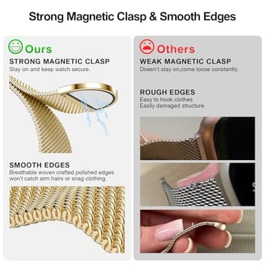 BELONGME Mesh Metal Loop Compatible with Apple Watch Band 40mm 41mm 38mm 42mm Series 11 10 9 8 7 6 5 4 3 2 1, SE 3 2 1 Women Men, Stainless Steel Strap with Magnetic Clasp for iWatch Bands - Image 3