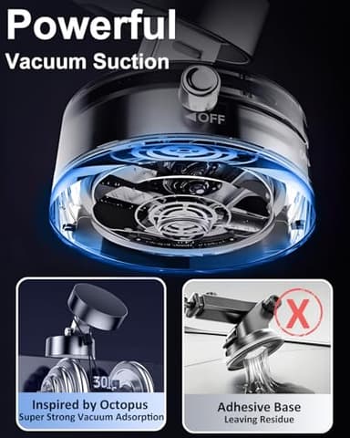 JingJinYY Vacuum Suction Magnetic Phone Holder, 2025 Upgraded Foldable and Retractable Magnetic Mount, A Movable Vacuum Suction Cup Car Phone Stand for Cars/Gyms/Mirrors/Smooth Surface (Black) - Image 2