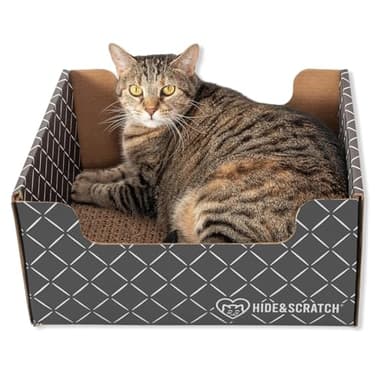 HIDE & SCRATCH Cardboard Cat Scratcher; Cat Scratcher Box and Bed with Refillable Double-Sided Cardboard Scratch Pad for Indoor Cats - Image 1