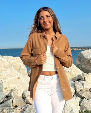 luvamia Jacket For Women Long Jean Jacket For Women Brown Jacket Distressed Denim Jacket Fall Jackets For Women Casual Shirts For Women Women'S Denim Jackets Size X-Large Size 16 18 - Image 5