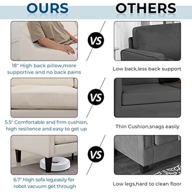 VINGLI Modern Accent Chairs Set of 2, Beige Living Room Chairs Comfy Armchair for Bedroom, Upholstered Sofa Chair Reading Chair for Small Spaces, Apartment, Waiting Room - Image 5