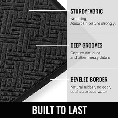 BEHERO Front Door Mat Indoor Outdoor Entrance, 29.5x17 Inch, Welcome Mat for Entryway, Stain and Fade Resistant, Heavy Duty Absorbent Door Mat, Non Slip Door Mats Outdoor, Entry Doormat, Black - Image 2