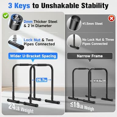 Sportsroyals Adjustable Dip Bar Station, Heavy Duty Parallette & Parallel Bars, 400LBS Stable Dip Stands for Home Gym, Calisthenics & Upper Body Workout Equipment - Image 8