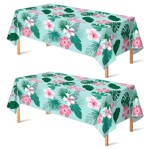 Luau Party Decorations - Plastic Tablecloth for Tropical Party Decorations | Hawaiian Themed Palm Leaves Summer Beach Favors Supplies,2 Pack - Image 1