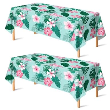 Luau Party Decorations - Plastic Tablecloth for Tropical Party Decorations | Hawaiian Themed Palm Leaves Summer Beach Favors Supplies,2 Pack - Image 1